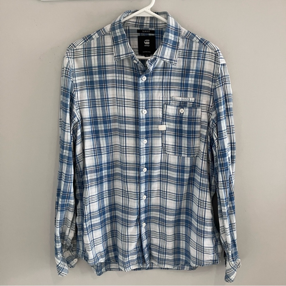 G-Star Raw Slim Fit Button Down Plaid Shirt.